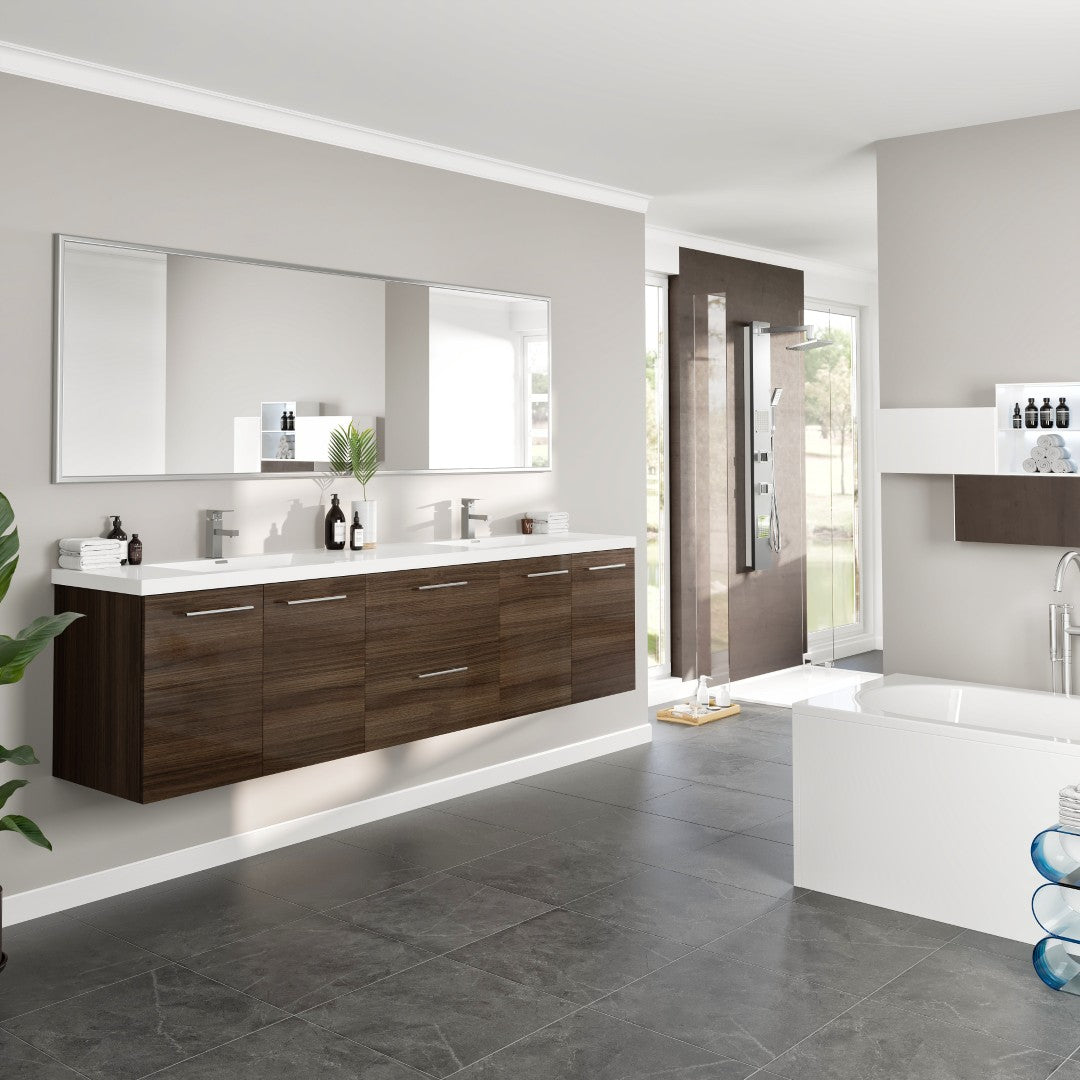 Lumina 84 in. Gray Oak Wall Mount Double Sink Bath Vanity with Acrylic Top and Integrated Sinks