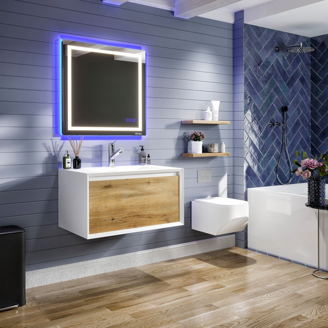 Venice 36 in. Oak Wall Mount Single Sink Bath Vanity with Acrylic Top and Integrated Sink - Bathroom Vanity by Eviva