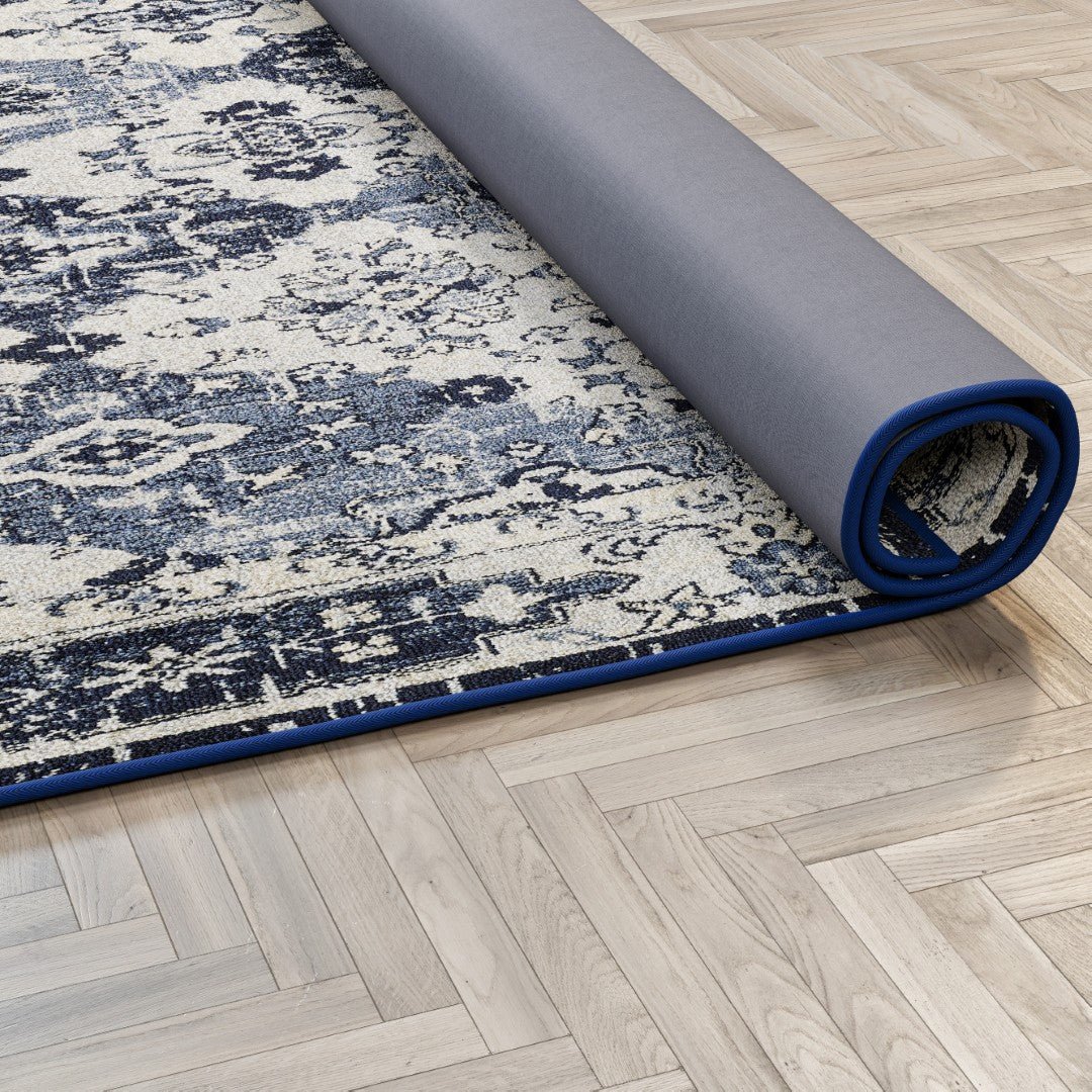 Eviva Mosaic 3' x 5' Damask Blue/Gray Rug - Rug by Eviva
