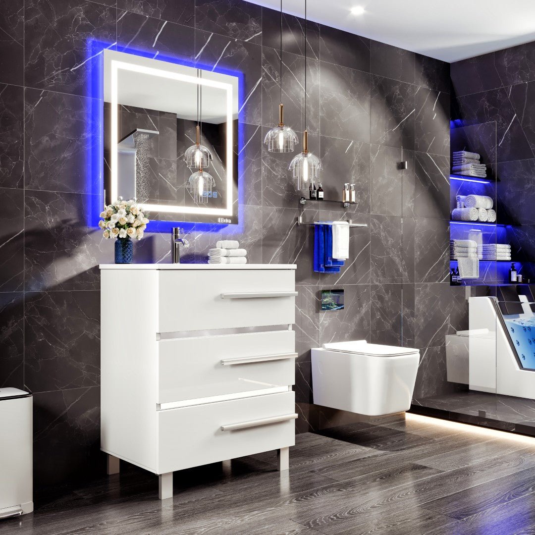 Deluxe 32 in. White Single Sink Bath Vanity with Porcelain Top and Integrated Sink - Bathroom Vanity by Eviva