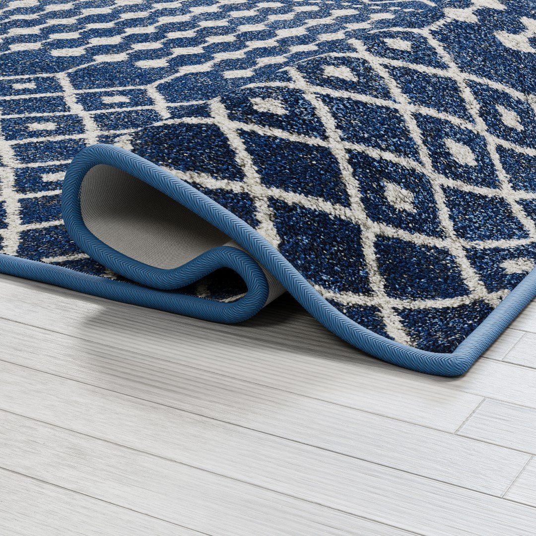 Eviva Grid 5' x 7' Geometric Blue/Cream Rug - Rug by Eviva