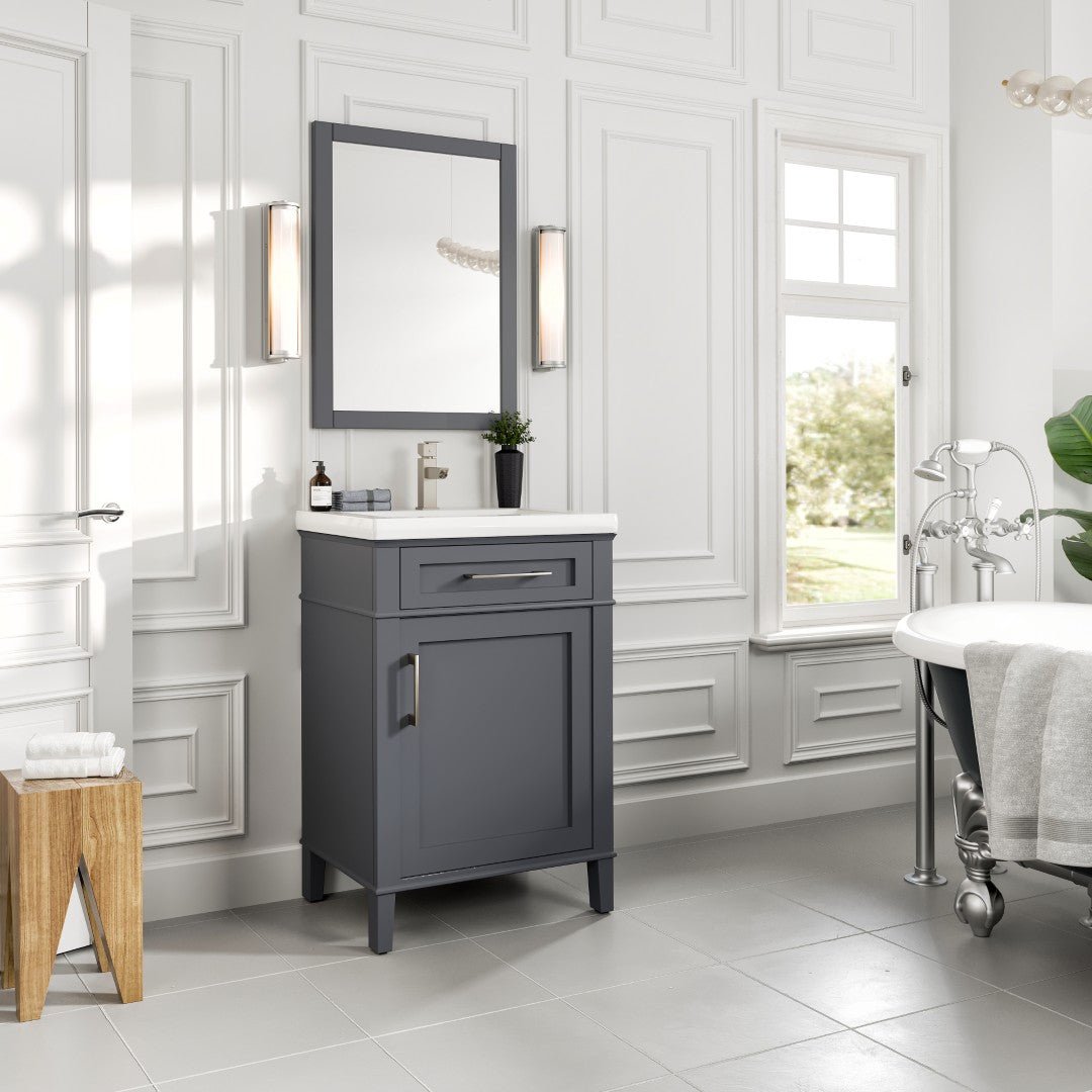 Garci 24 in. Dark Gray Single Sink Bath Vanity with Porcelain Top and Integrated Sink - Bathroom Vanity by Eviva