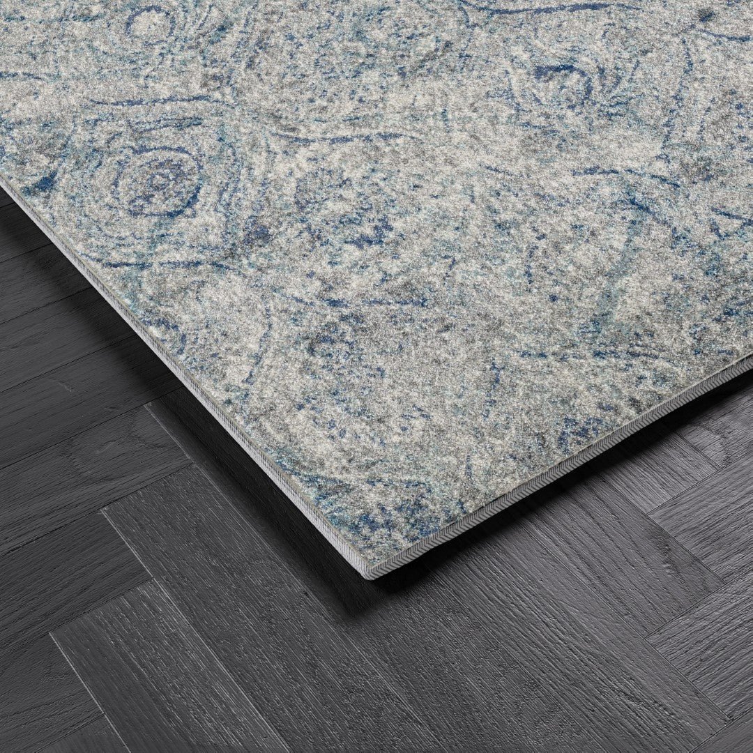 Eviva Loops 3' x 5' Damask Blue/Cream Rug - Rug by Eviva