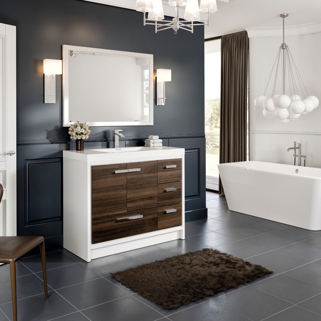 Grace 42 in. Gray Oak Single Sink Bath Vanity with Acrylic Top and Integrated Sink - Bathroom Vanity by Eviva