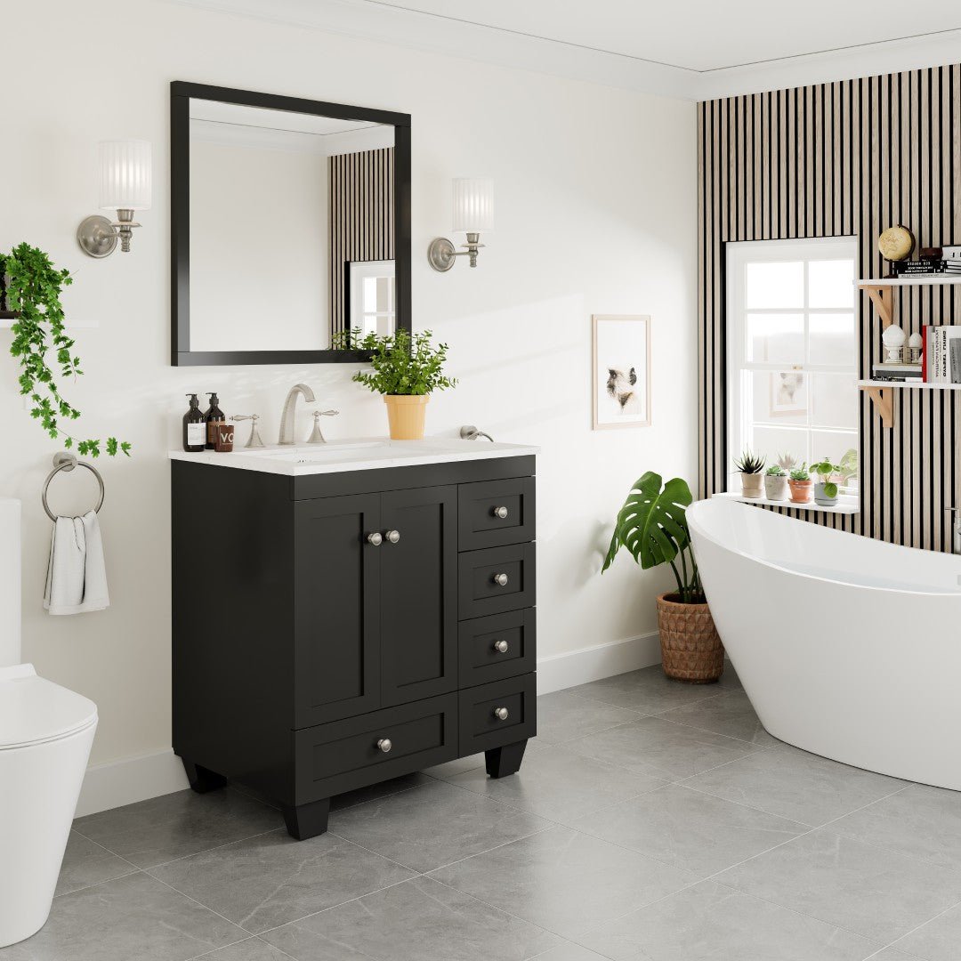 Acclaim 30 in. Espresso Single Sink Bath Vanity with Carrara Quartz Top and Undermount Porcelain Sink - Bathroom Vanity by Eviva