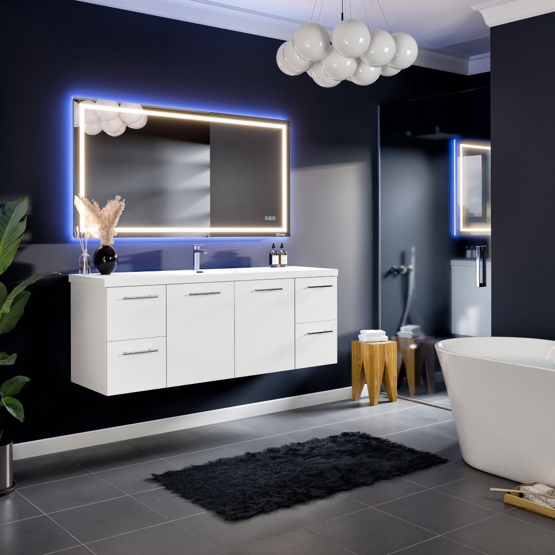 Axel 59 in. White Wall Mount Single Sink Bath Vanity with Acrylic Top and Integrated Sink - Bathroom Vanity by Eviva