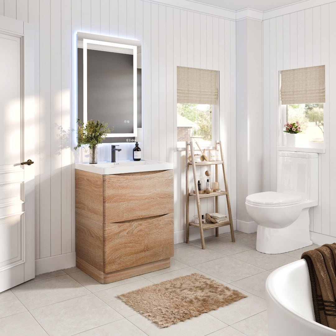 Smile 24 in. White Oak Single Sink Bath Freestanding Vanity with Acrylic Top and Integrated Sink - Bathroom Vanity by Eviva