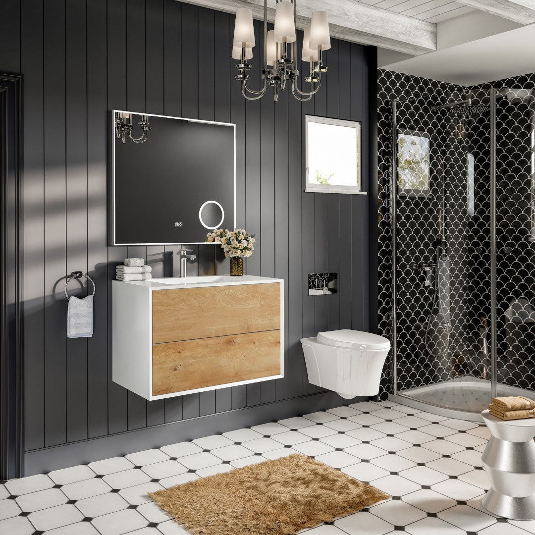 Vienna 36" WH Oak Wall Mount Single Sink Bath Vanity with Acrylic Top and Integrated Sink