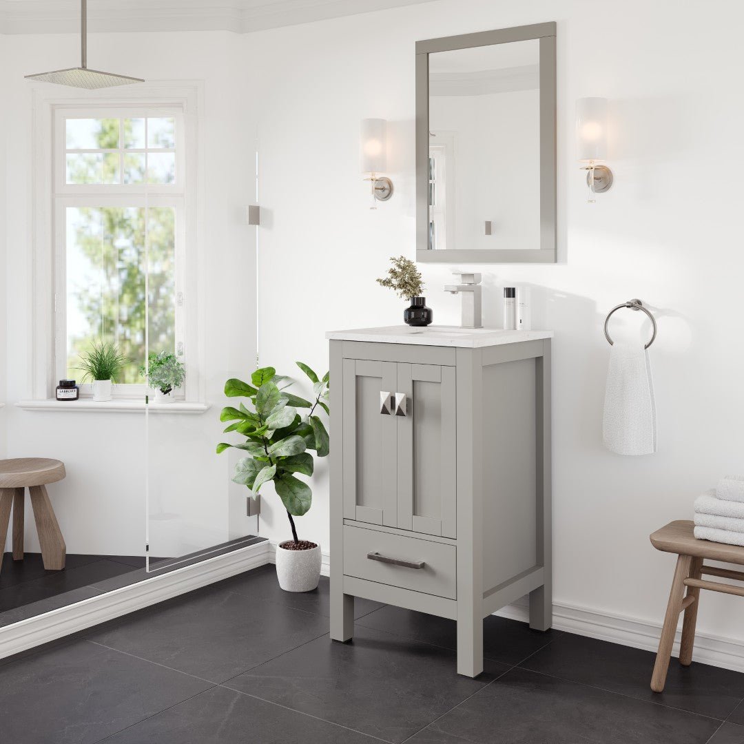 London 24 in. Gray Single Sink Bath Vanity with Carrara Quartz Top and Undermount Porcelain Sink - Bathroom Vanity by Eviva