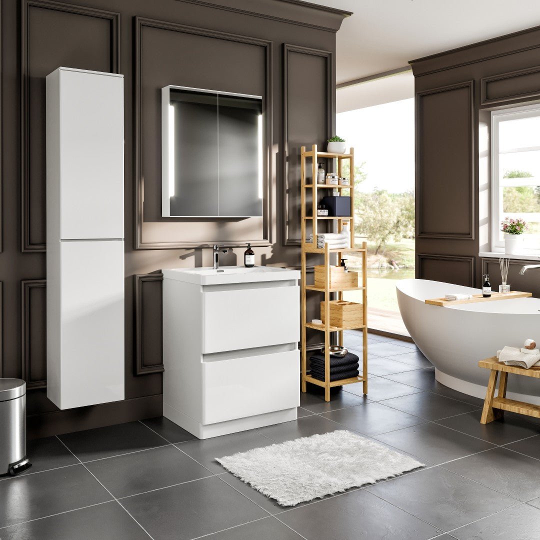 Glazzy 24 in. White Freestanding Single Sink Bath Vanity with Acrylic Top and Integrated Sink - Bathroom Vanity by Eviva
