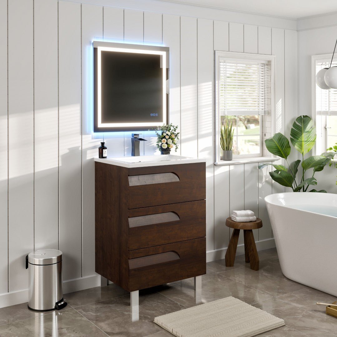 Joy 24 in. Rosewood Single Sink Freestanding Bath Vanity with Porcelain Top and Integrated Sink - Bathroom Vanity by Eviva
