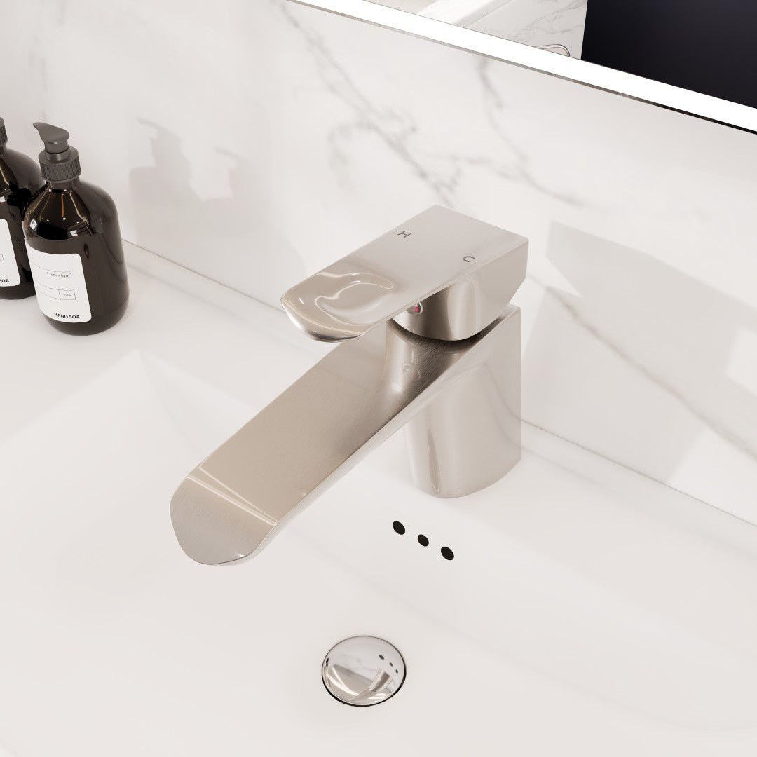 Eviva Lotus Single - Handle Waterfall Single - Hole Bathroom Faucet in Brushed Nickel - Bathroom Faucet by Eviva