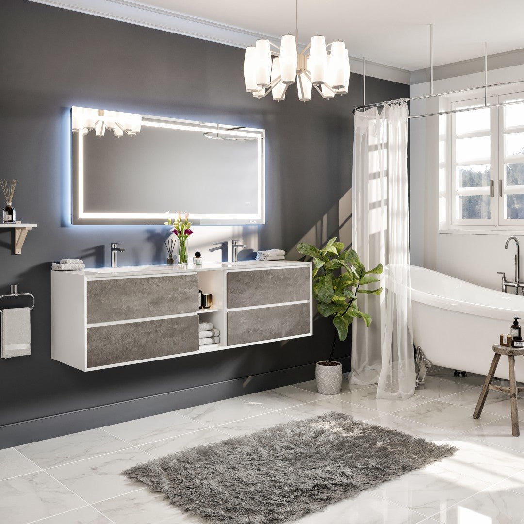 Vienna 75 in. Concrete Gray Wall Mount Double Sink Bath Vanity with Acrylic Top and Integrated Sinks - Bathroom Vanity by Eviva