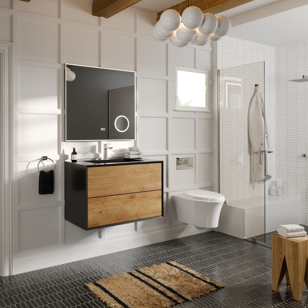 Vienna 36" Black Oak Wall Mount Single Sink Bath Vanity with Acrylic Top and Integrated Sink - Bathroom Vanity by Eviva