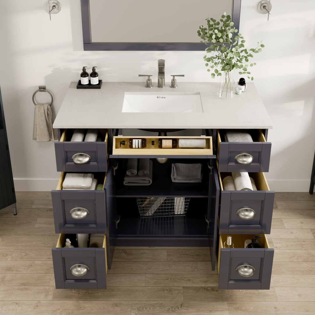 Epic 48 in. Charcoal Gray Single Sink Bath Vanity with Carrara Quartz Top and Undermount Porcelain Sink