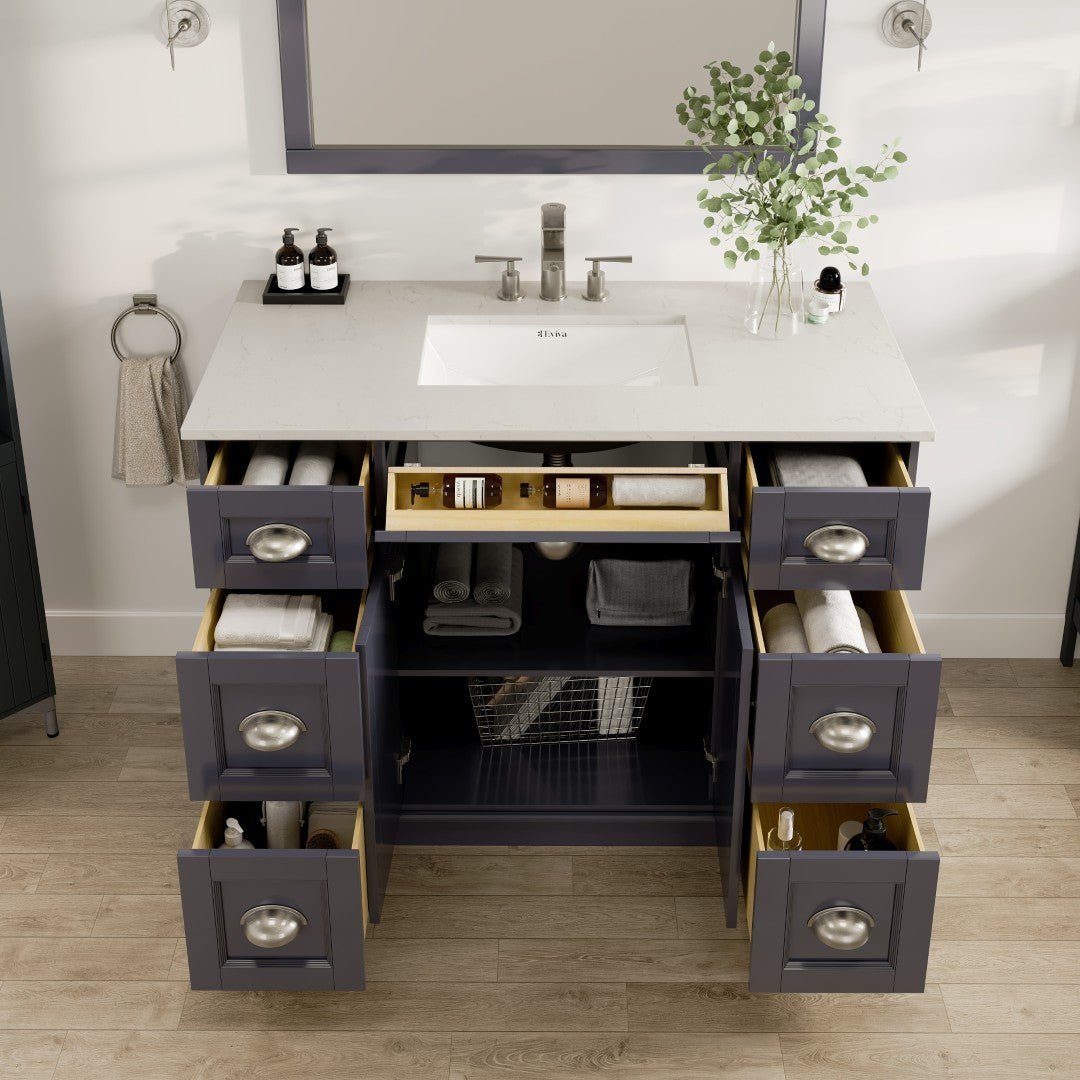Epic 48 in. Charcoal Gray Single Sink Bath Vanity with Carrara Quartz Top and Undermount Porcelain Sink - Bathroom Vanity by Eviva