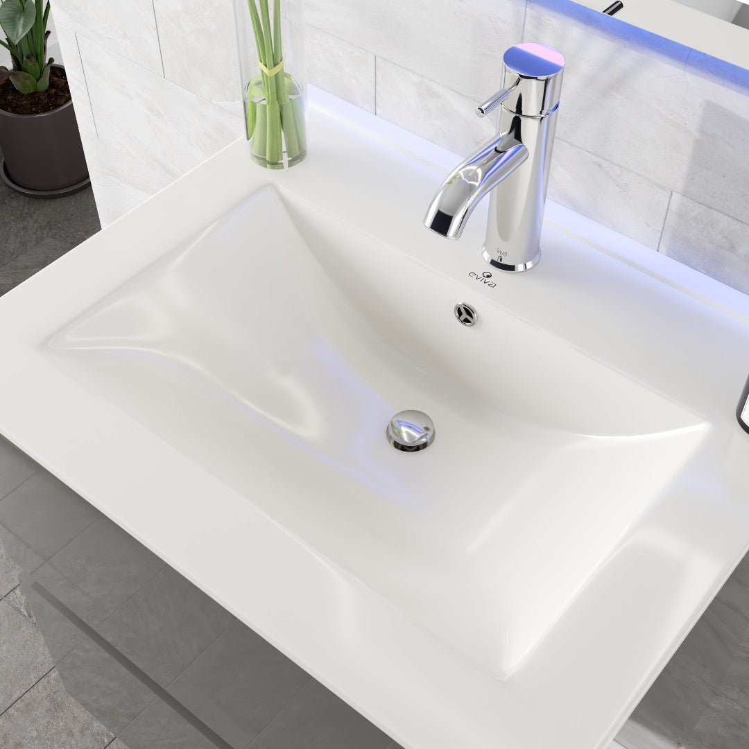 Ikaro 24 in. Gray Wall Mount Single Sink Bath Vanity with Porcelain Top and Integrated Sink