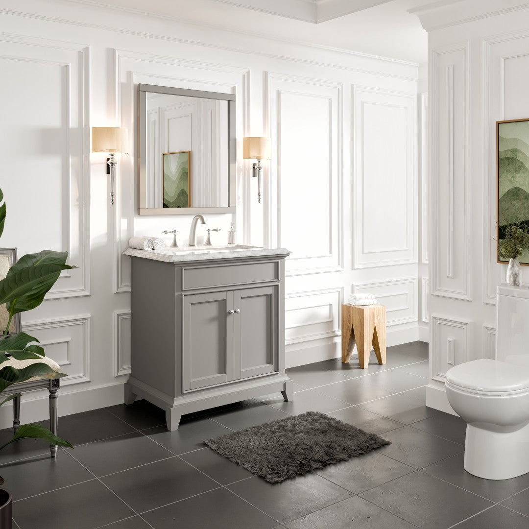 Elite Princeton 30 in. Gray Single Sink Bath Vanity with Carrara Marble Top and Undermount Porcelain Sink