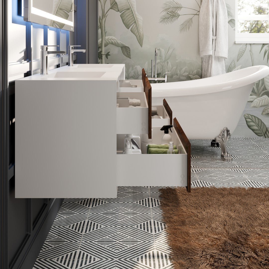 Vienna 75 in. Rosewood Wall Mount Double Sink Bath Vanity with Acrylic Top and Integrated Sinks - Bathroom Vanity by Eviva