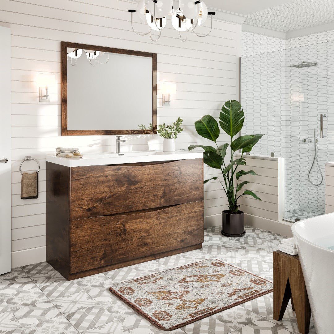 Smile 48 in. Rosewood Single Sink Bath Freestanding Vanity with Acrylic Top and Integrated Sink - Bathroom Vanity by Eviva