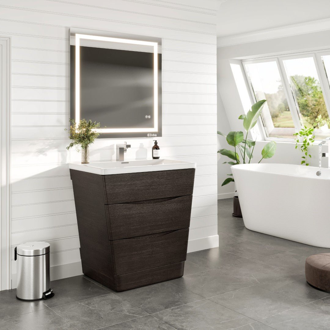 Victoria 32 in. Chestnut Single Sink Bath Vanity with Acrylic Top and Integrated Sink - Bathroom Vanity by Eviva