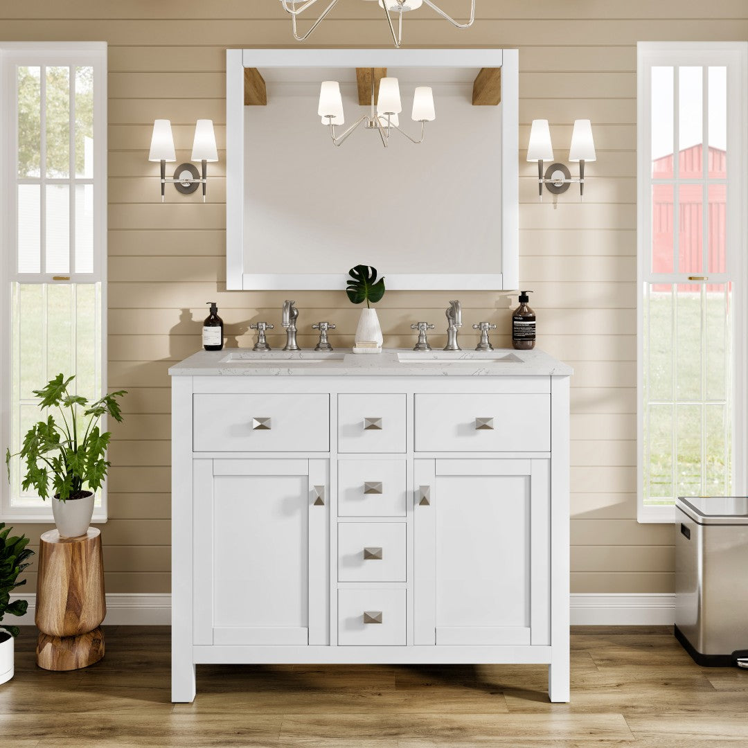 Artemis 44 in. White Double Sink Bath Vanity with Engineered Top and Undermount Porcelain Sinks