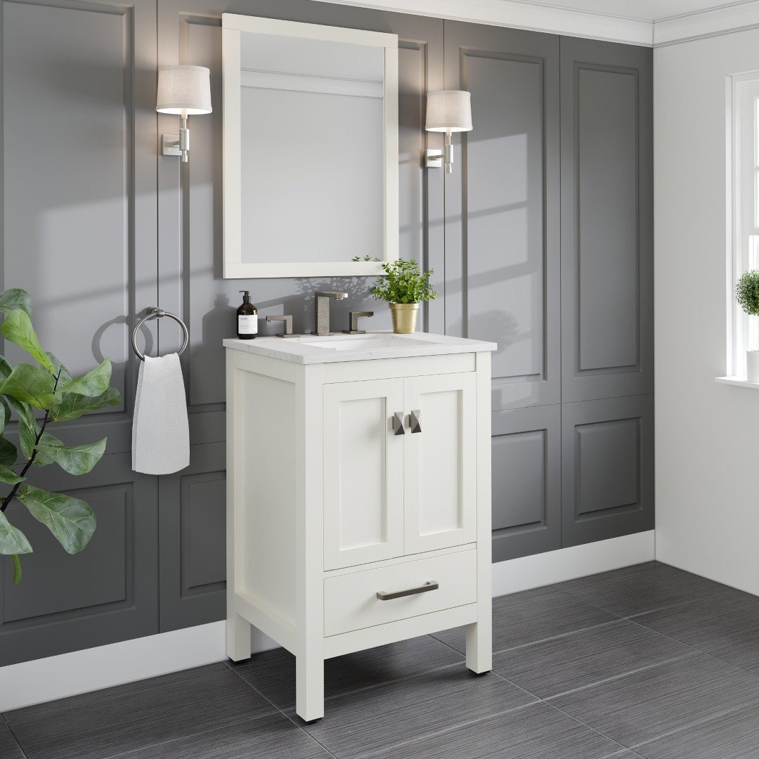 Aberdeen 24 in. White Single Sink Bath Vanity with Carrara Quartz Top and Undermount Porcelain Sink - Bathroom Vanity by Eviva