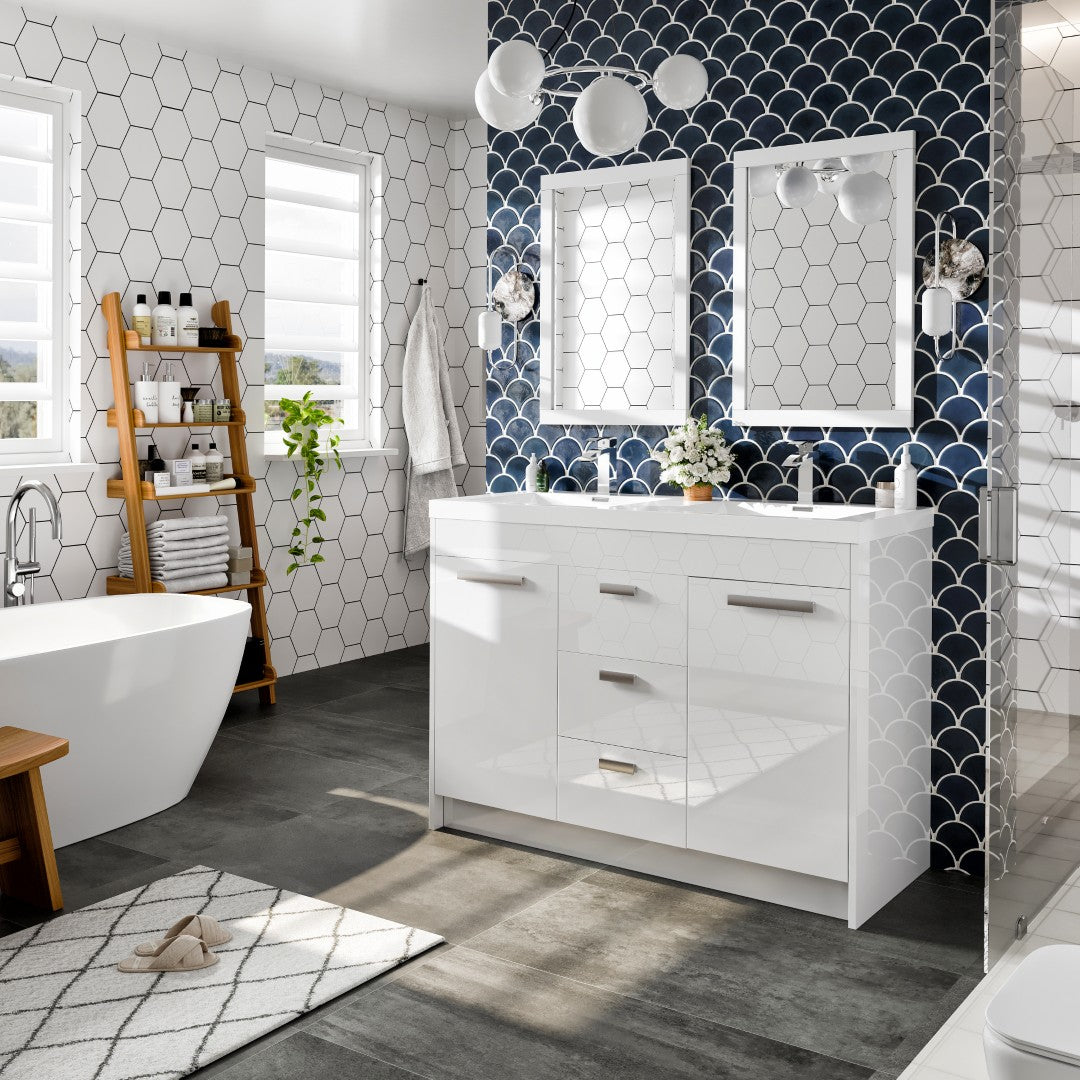 Lugano 48 in. White Double Sink Bath Vanity with Acrylic Top and Integrated Sinks