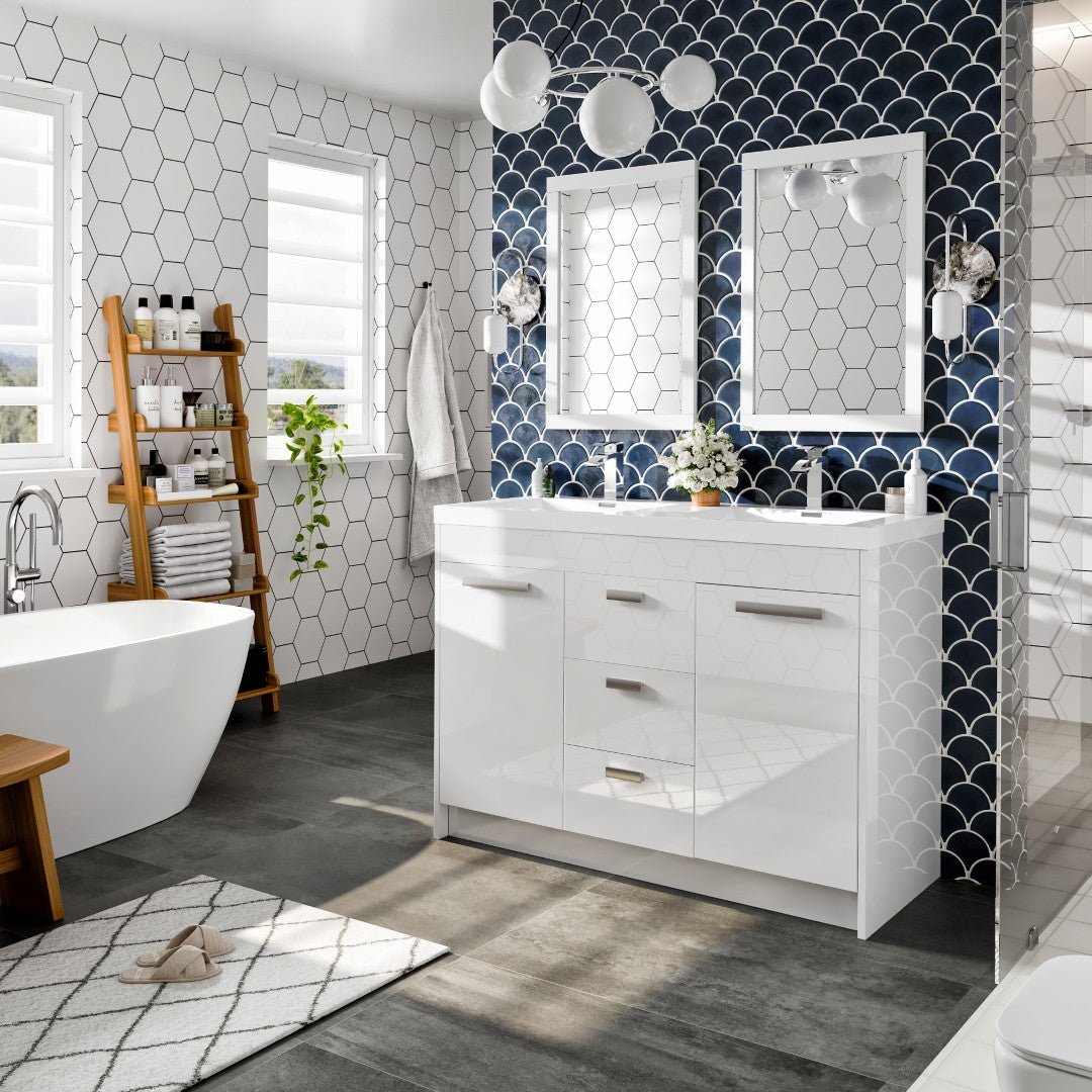 Lugano 48 in. White Double Sink Bath Vanity with Acrylic Top and Integrated Sinks - Bathroom Vanity by Eviva