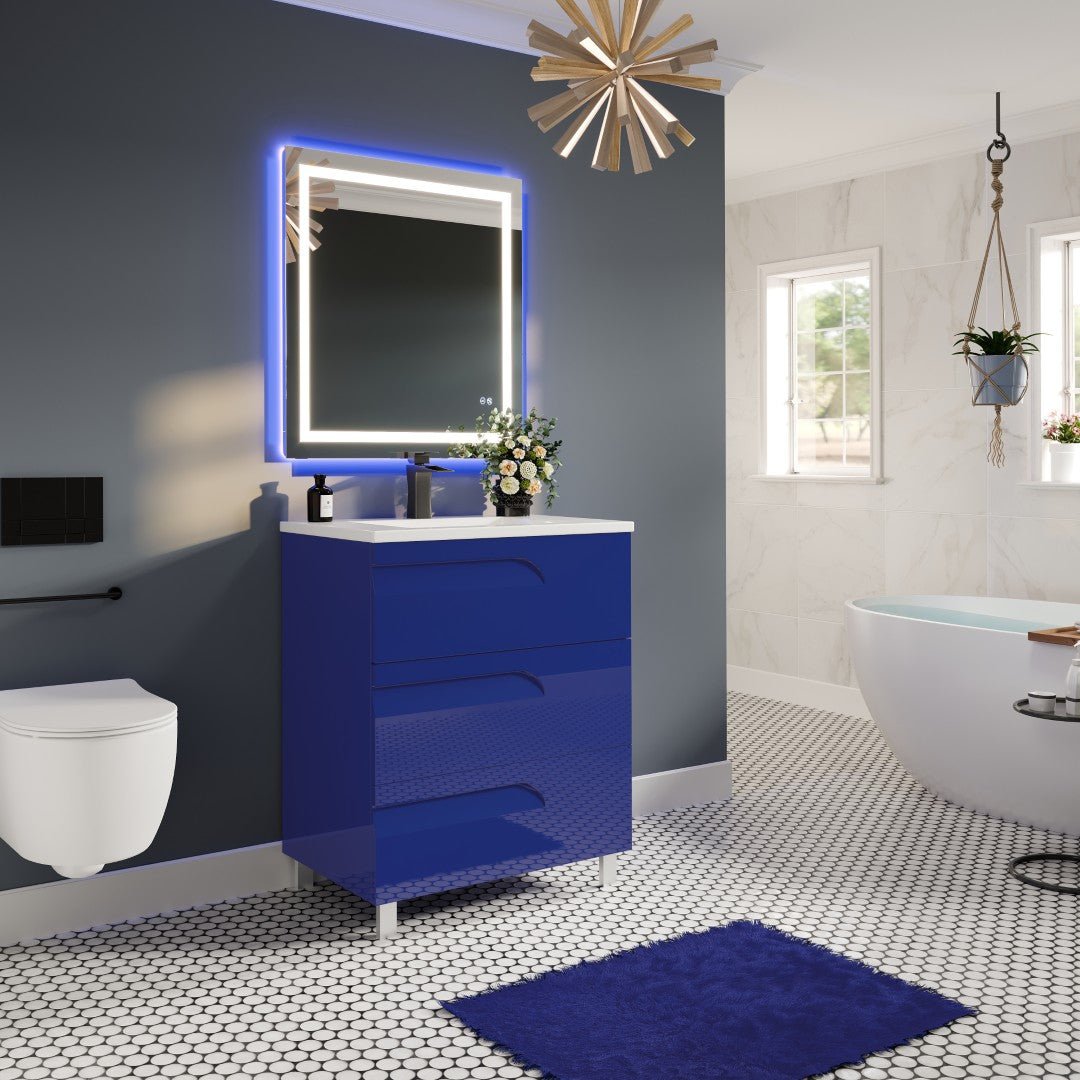 Joy 32 in. Blue Single Sink Freestanding Bath Vanity with Porcelain Top and Integrated Sink - Bathroom Vanity by Eviva