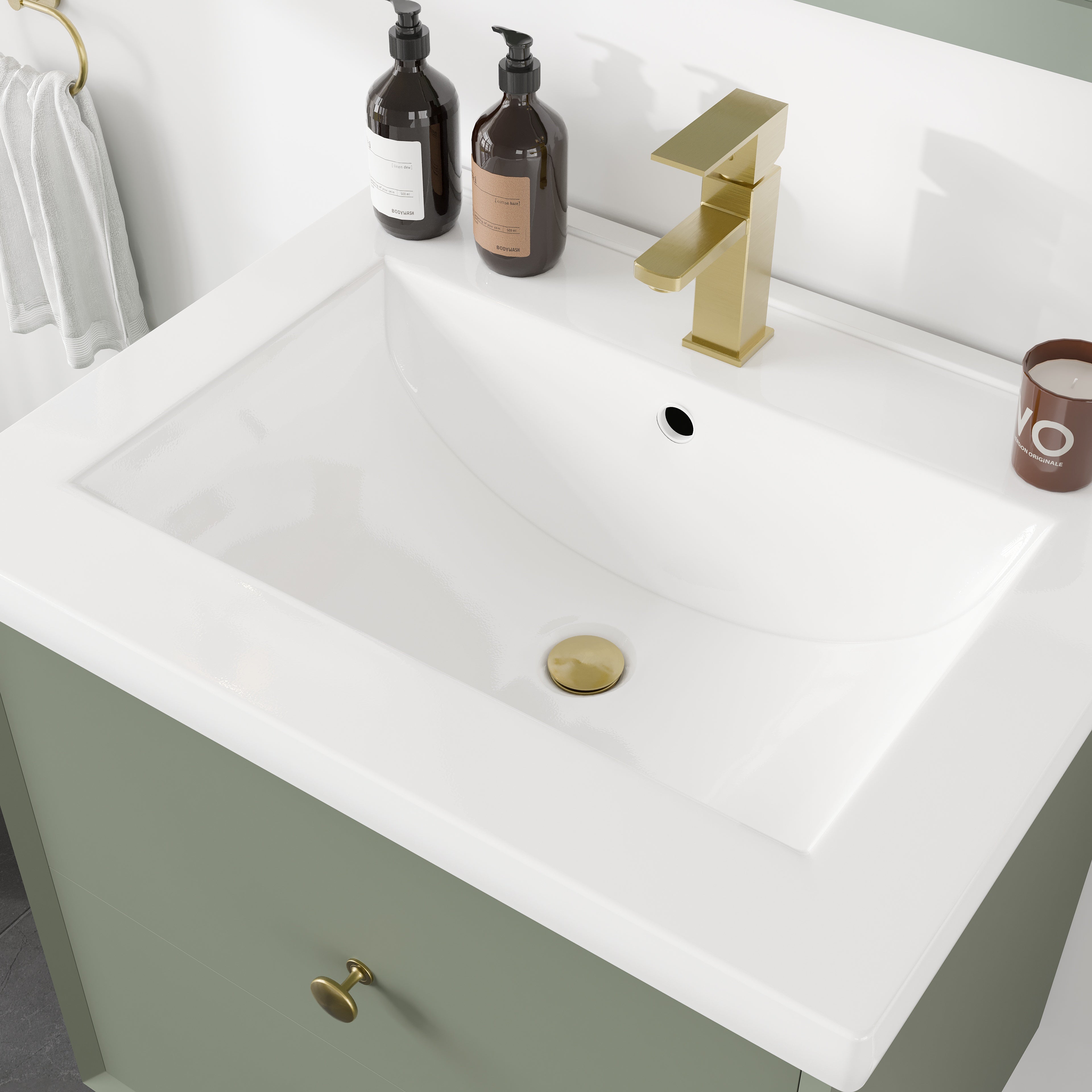 Seoul 24 in. Vintage Green Single Sink Bath Vanity with Porcelain Top and Integrated Sink