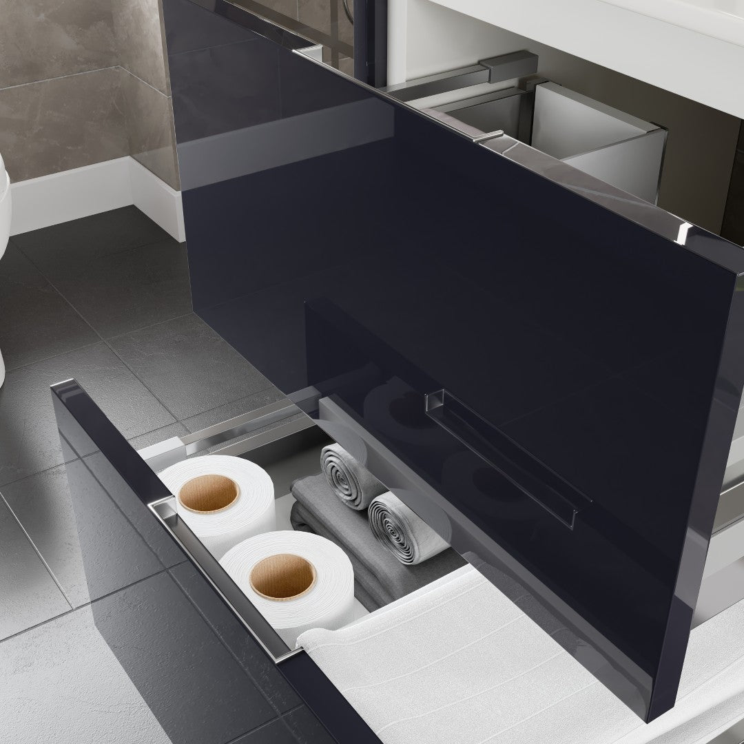 Luna 24 in. Dark Gray Wall Mount Single Sink Bath Vanity with Porcelain Top and Integrated Sink
