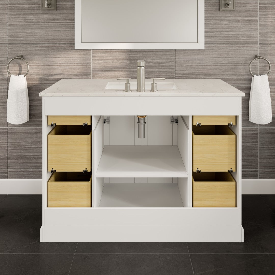 Epic 48 in. White Single Sink Bath Vanity with Carrara Quartz Top and Undermount Porcelain Sink