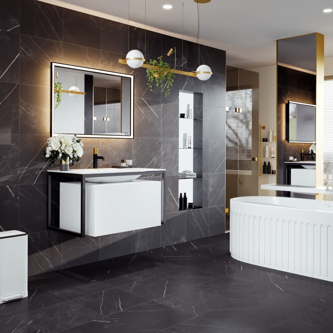 Modena 32 in. White Wall Mount Single Sink Bath Vanity with Solid Surface Top and Integrated Sink - Bathroom Vanity by Eviva