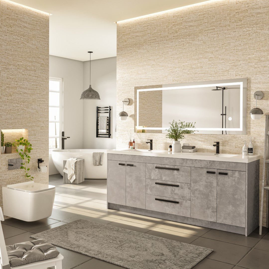 Lugano 84 in. Concrete Gray Double Sink Bath Vanity with Acrylic Top and Integrated Sinks - Bathroom Vanity by Eviva