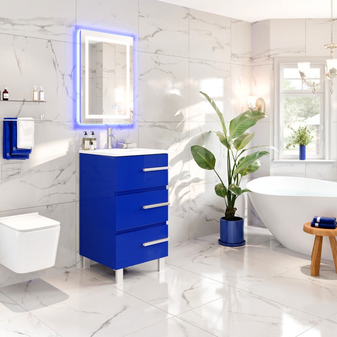 Deluxe 20 in. Blue Single Sink Bath Vanity with Porcelain Top and Integrated Sink - Bathroom Vanity by Eviva