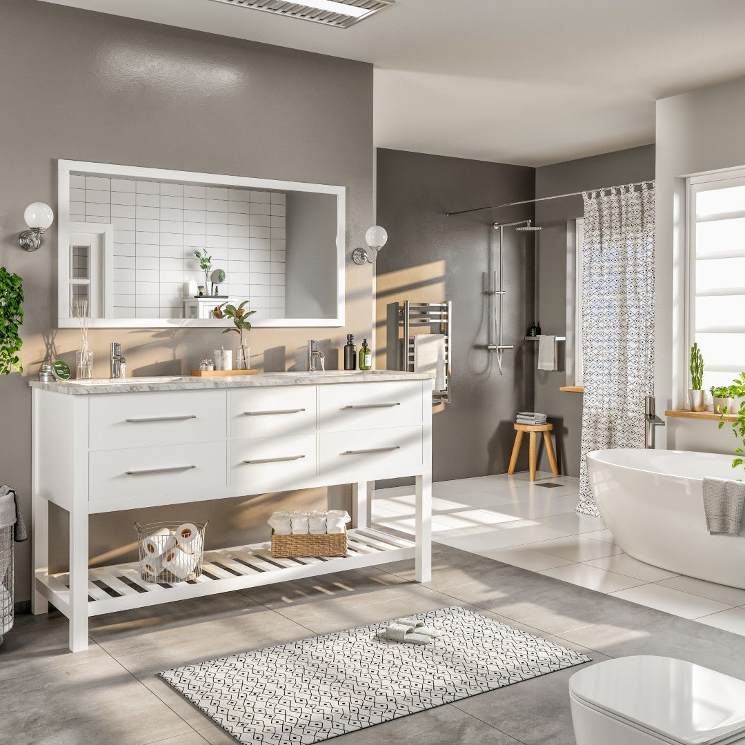 Eviva Natalie 60" White Double Sink Bath Vanity with Marble Top - Bathroom Vanity by Eviva