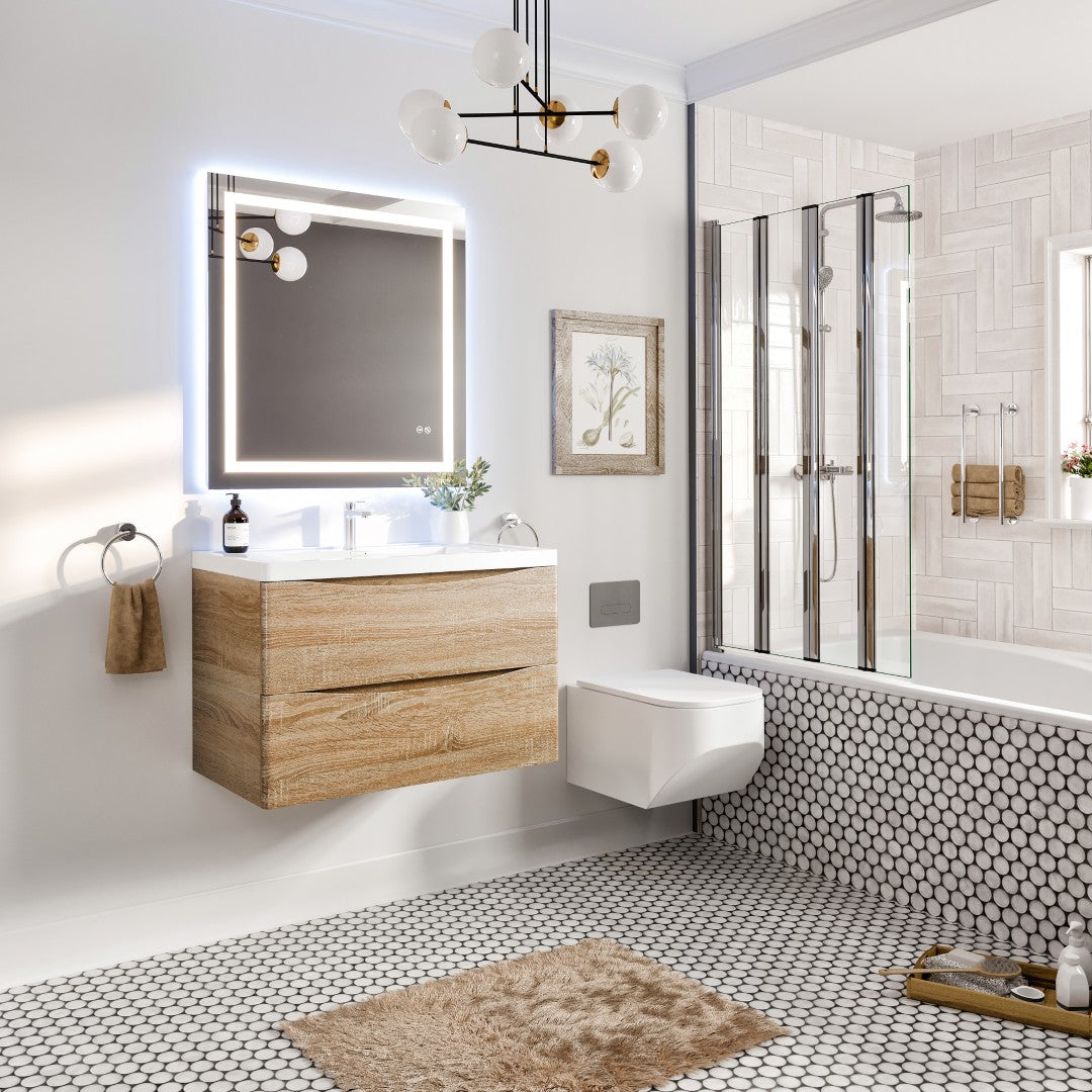 Smile 36 in. White Oak Wall Mount Single Sink Bath Vanity with Acrylic Top and Integrated Sink