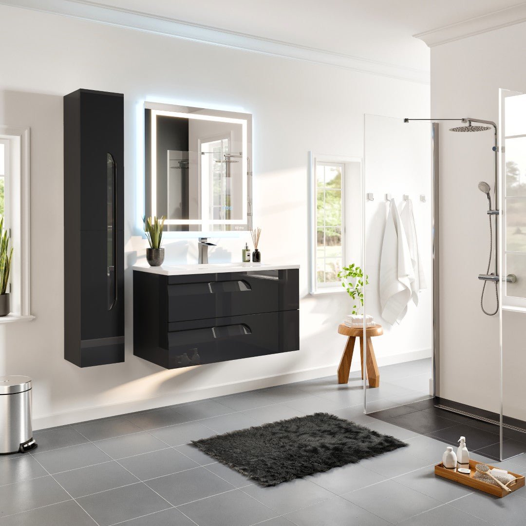 Joy 40 in. Black Wall Mount Single Sink Bath Vanity with Porcelain Top and Integrated Sink - Bathroom Vanity by Eviva