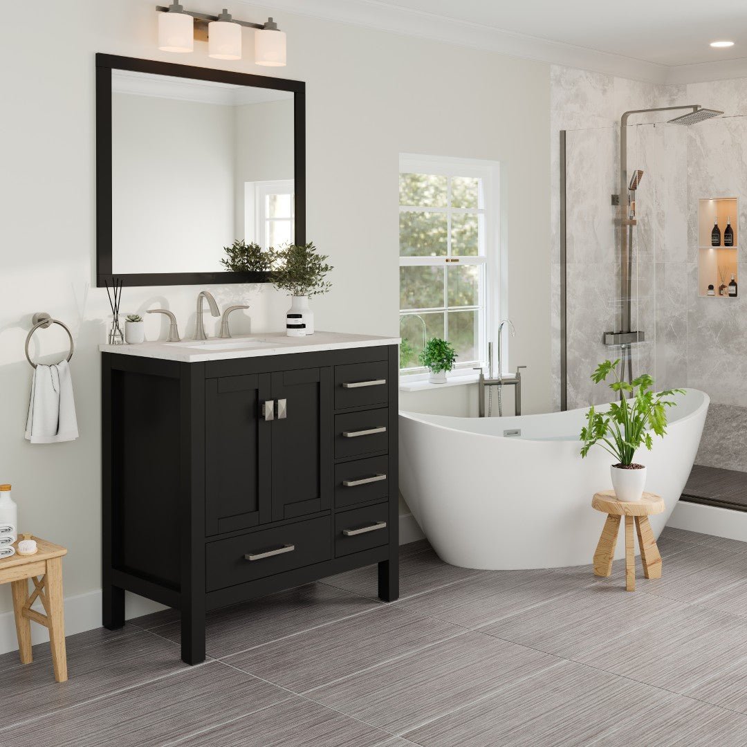 Aberdeen 36 in. Espresso Single Sink Bath Vanity with Carrara Quartz Top and Undermount Porcelain Sink - Bathroom Vanity by Eviva