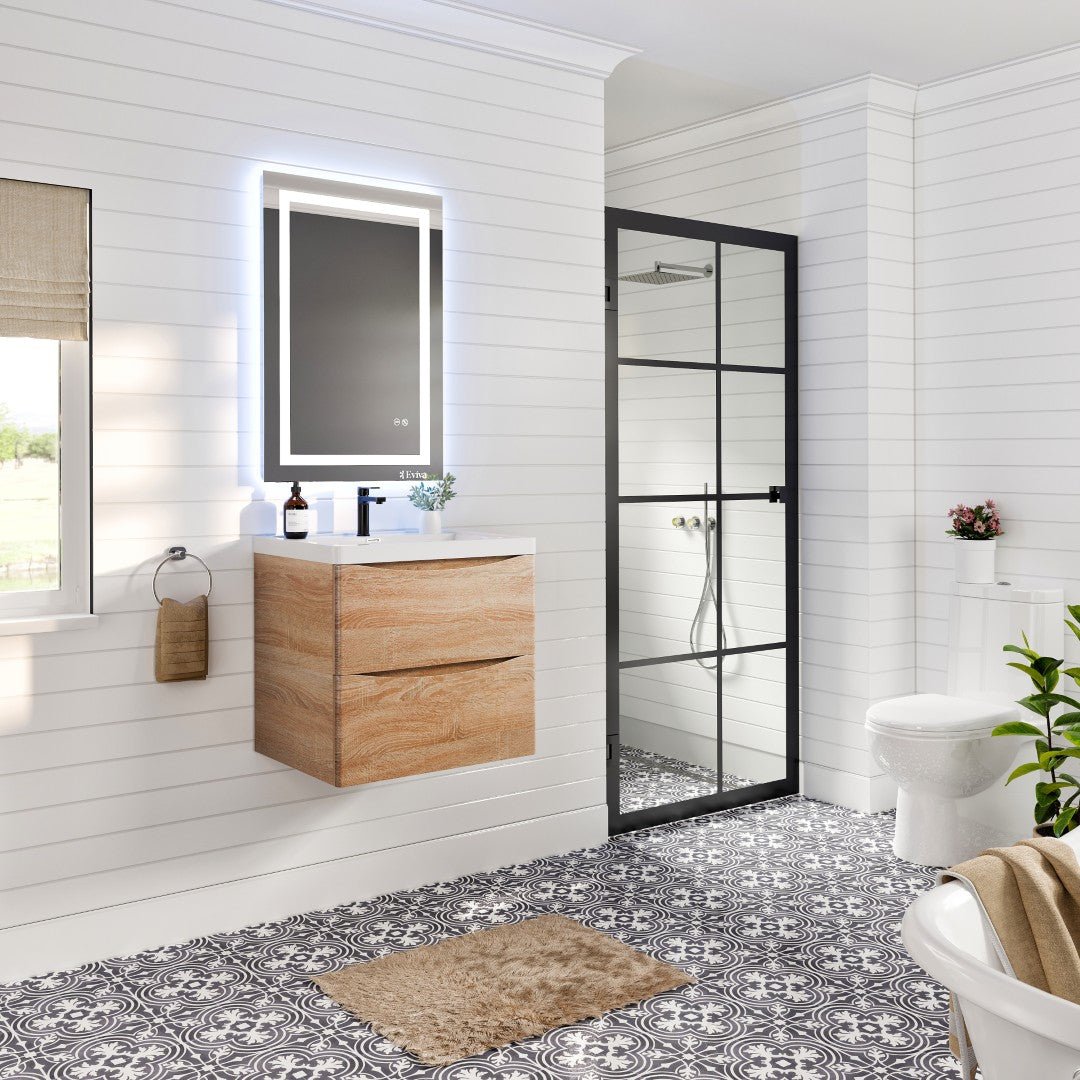 Smile 24 in. White Oak Wall Mount Single Sink Bath Vanity with Acrylic Top and Integrated Sink - Bathroom Vanity by Eviva