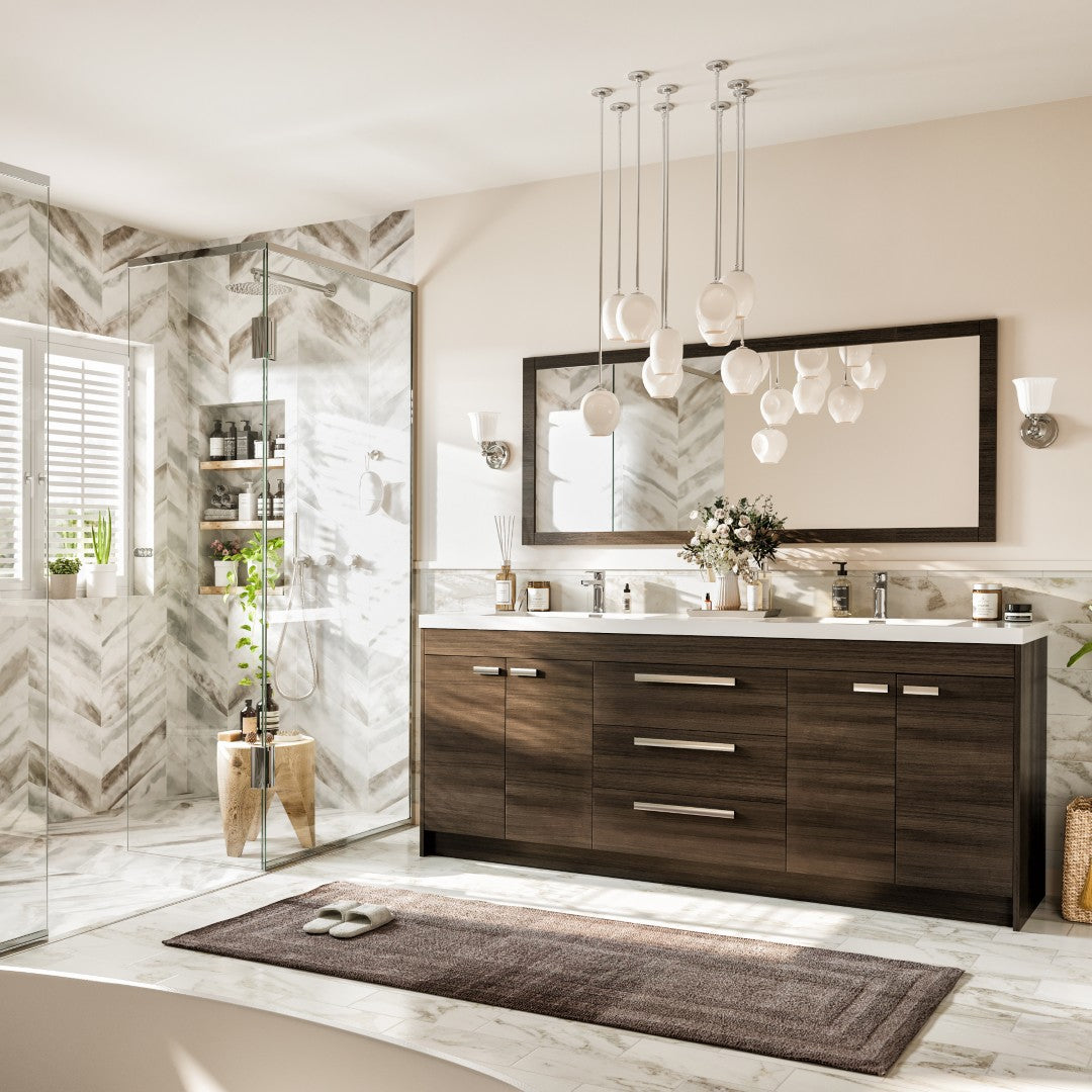 Lugano 84 in. Gray Oak Double Sink Bath Vanity with Acrylic Top and Integrated Sinks