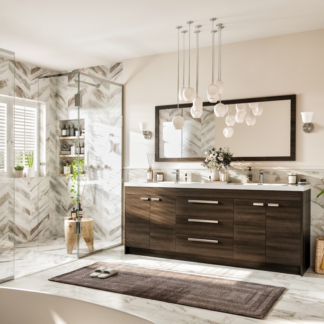 Lugano 84 in. Gray Oak Double Sink Bath Vanity with Acrylic Top and Integrated Sinks - Bathroom Vanity by Eviva
