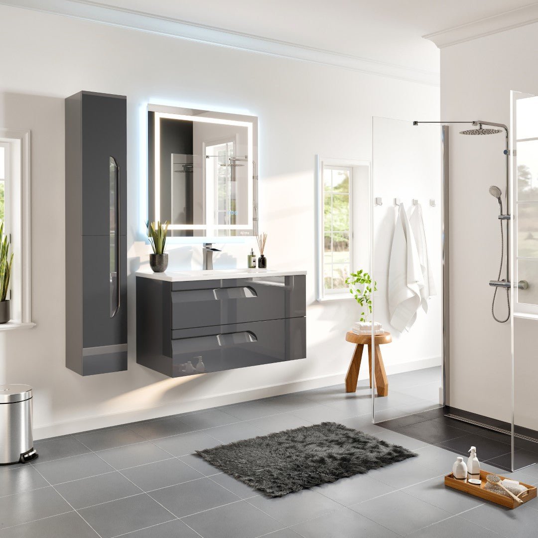 Joy 40 in. Gray Wall Mount Single Sink Bath Vanity with Porcelain Top and Integrated Sink - Bathroom Vanity by Eviva