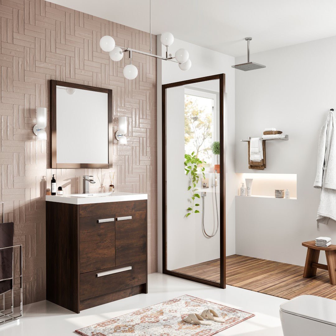 Lugano 30 in. Rosewood Single Sink Bath Vanity with Acrylic Top and Integrated Sink - Bathroom Vanity by Eviva