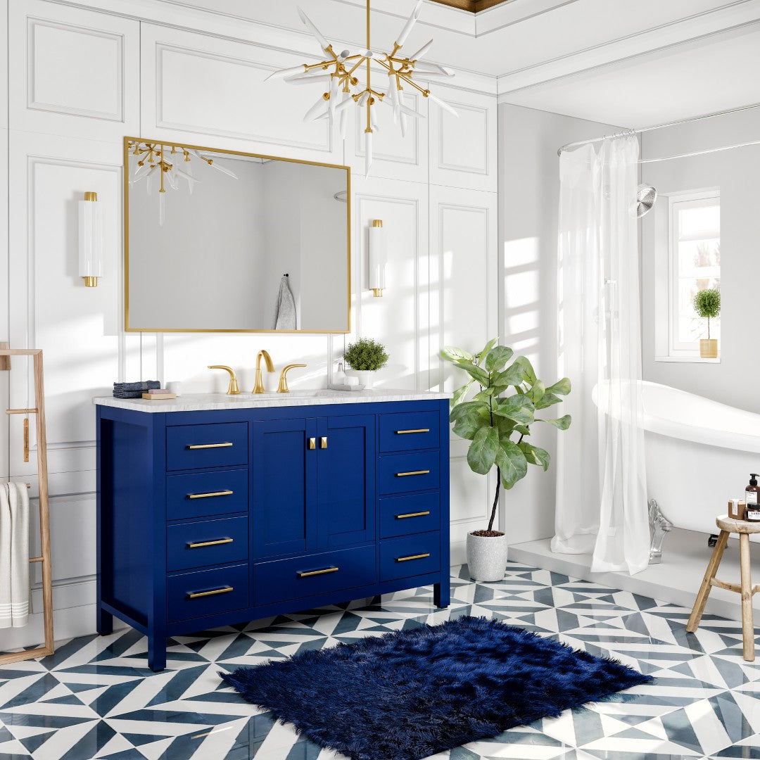 Eviva Aberdeen 48 in. Blue Single Sink Bath Vanity with Carrara Marble Top