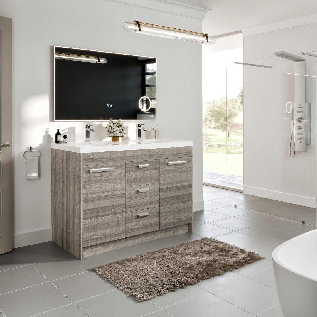 Lugano 48 in. Ash Double Sink Bath Vanity with Acrylic Top and Integrated Sinks - Bathroom Vanity by Eviva