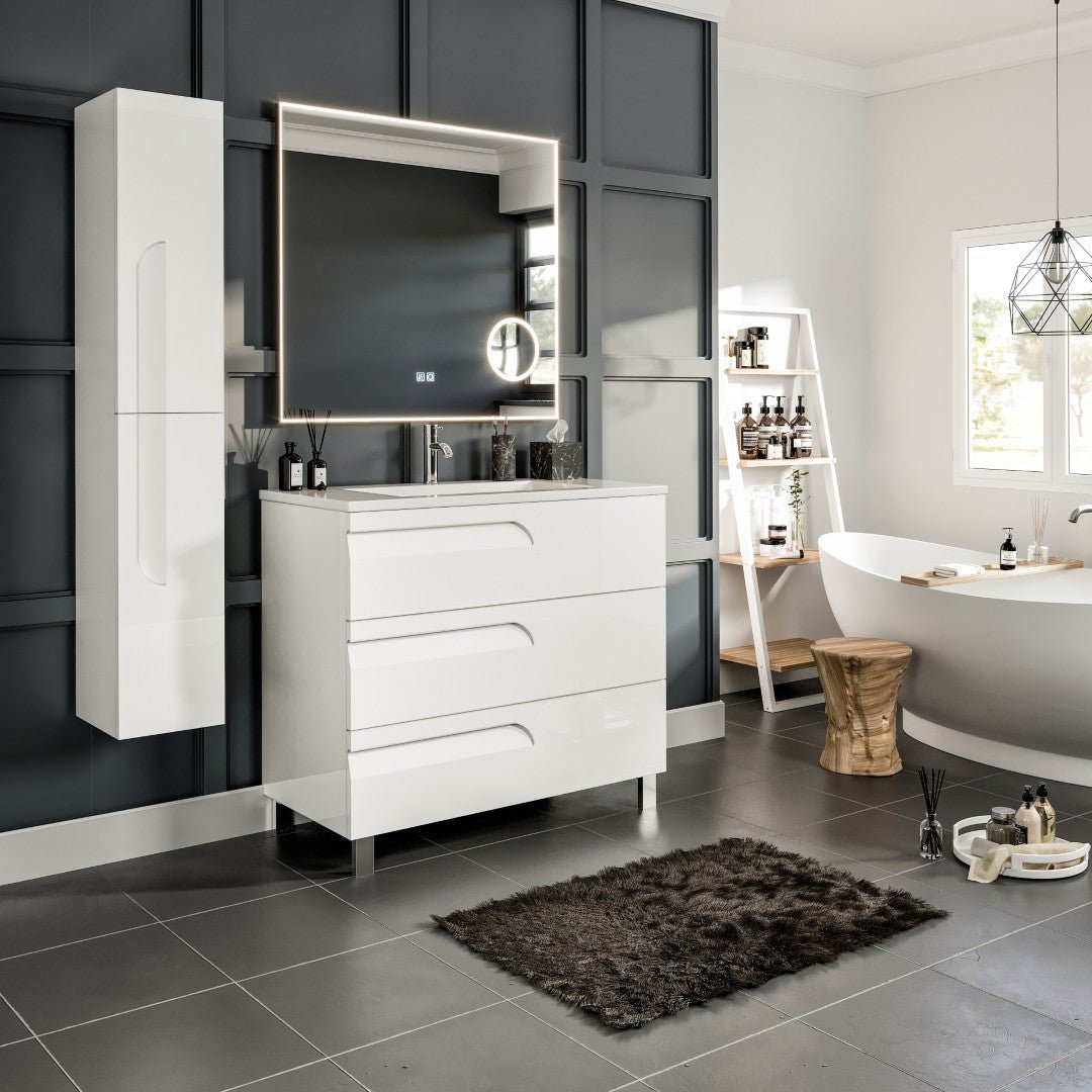 Joy 40 in. White Single Sink Freestandig Bath Vanity with Porcelain Top and Integrated Sink - Bathroom Vanity by Eviva