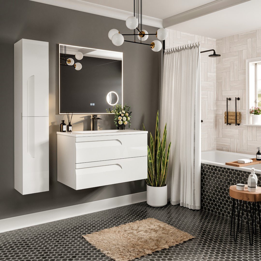 Joy 40 in. White Wall Mount Single Sink Bath Vanity with Porcelain Top and Integrated Sink - Bathroom Vanity by Eviva