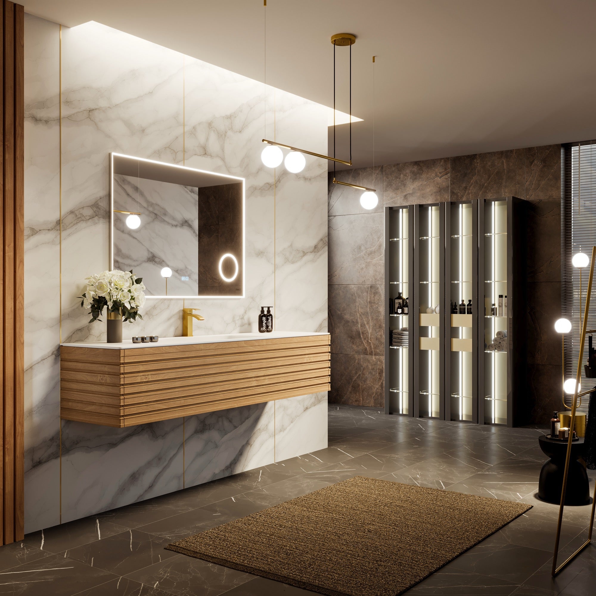 Allure 55 in. Oak Wall Mount Single Sink Bath Vanity with Solid Surface Top and Integrated Sink